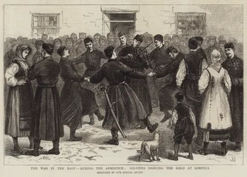 The War in the East, during the Armistice, Soldiers dancing the Kolo at Lornica